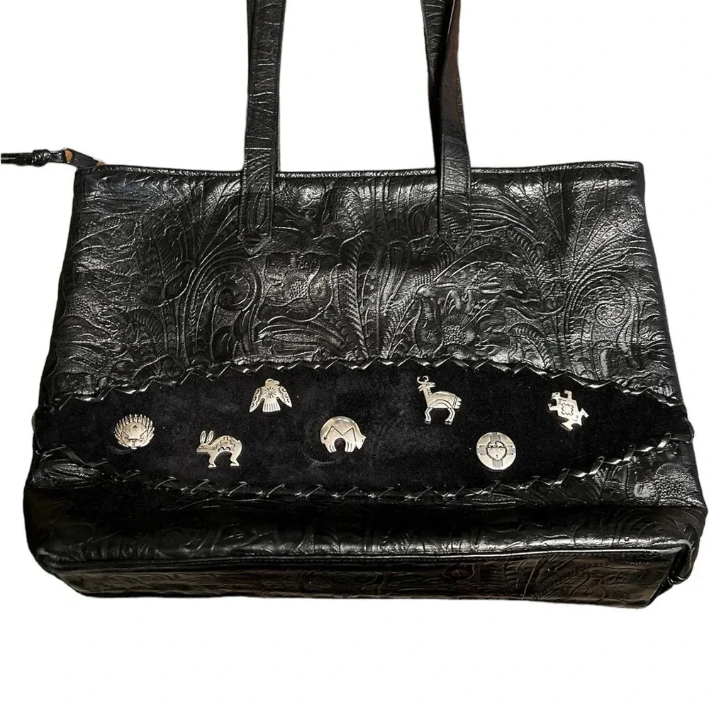 Carlo Fiori leather Navajo western tooled Purse with conchos